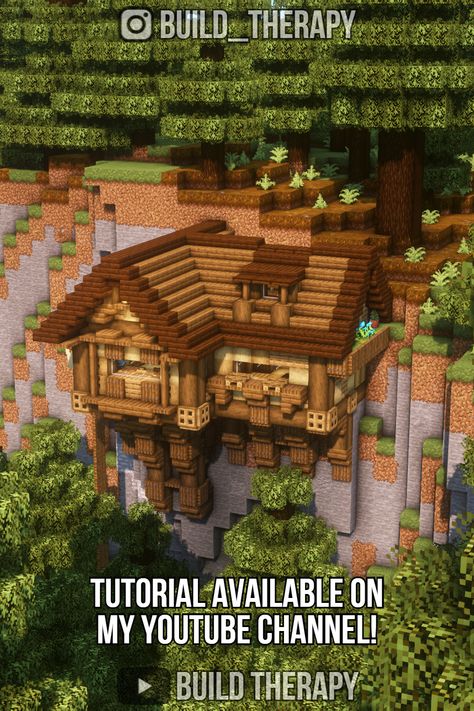 Minecraft Crafts, Minecraft Cliff House, Minecraft Side Of Mountain House, Minecraft Wooden House, Minecraft Log Cabin, Minecraft Mountain House, Minecraft Mountain Base, Minecraft Cabin, Minecraft House Tutorials