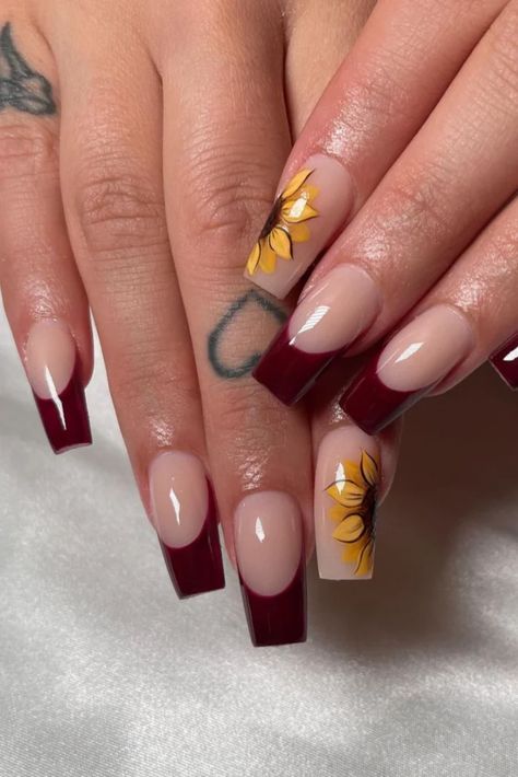 42+ Shine All Summer Long with Stunning Sunflower Nails Prom, Design, Nail Art Designs, Floral, Nail Designs Spring, Best Acrylic Nails, Sunflower Nail Art, Nail Colors, Navy And Silver Nails