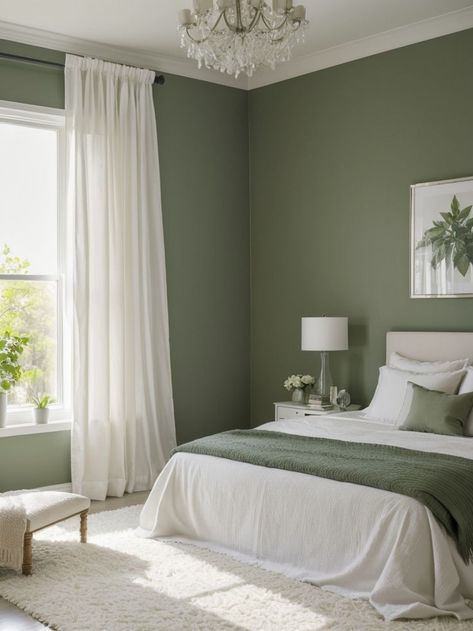 Rooms Home Decor, Home Décor, Interior, Inspiration, Green Bedroom Curtains, Calming Bedroom, Sage Green Bedroom, Green Bedroom Walls, Green Bedroom Decor
