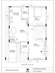 30x40 North Facing Duplex Ground Floor House Plan G+1 with one car parking and terrace garden in first floor Ideas, House Floor Plans, Interior, Architecture, North Facing House, Floor Plan With Dimensions, Duplex Floor Plans, Duplex House Plans, House Layout Plans
