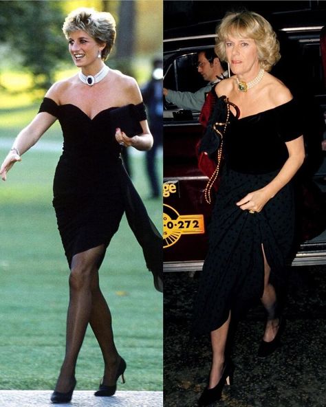 Duchess Camila’s Attempt (1995) In Recreating Lady Diana’s Famous Revenge Dress Which She Wore When Prince Charles Confessed Cheating On Her With Camila (1994) Outfits, Lady, Queen, Princess Diana, Lady Diana, Duchess, Diana Revenge Dress, Camilla Dress, Diana
