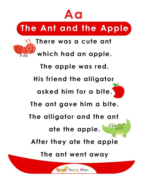 The Ant and the Apple - Alphabet Stories for kids - Letter A Pre K, Jolly Phonics, Apple, Kinder, Red, Abc, Reading Lessons, Short Stories For Kids, Letters For Kids