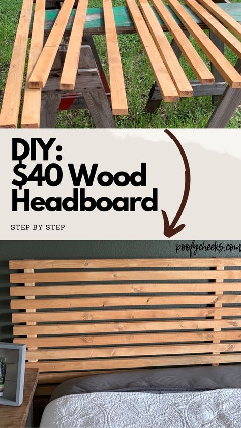 Check out my latest DIY project! I made a beautiful wooden slat headboard for only $40. It was super easy to make and adds a cozy, rustic touch to my bedroom. I love how it turned out and can't wait to share it with you all! Interior, Design, Diy, Diy Headboard Wood, Cheap Diy Headboard, Diy Headboard Wooden, Diy Wooden Headboard, Diy Wood Headboard, Plywood Headboard Diy