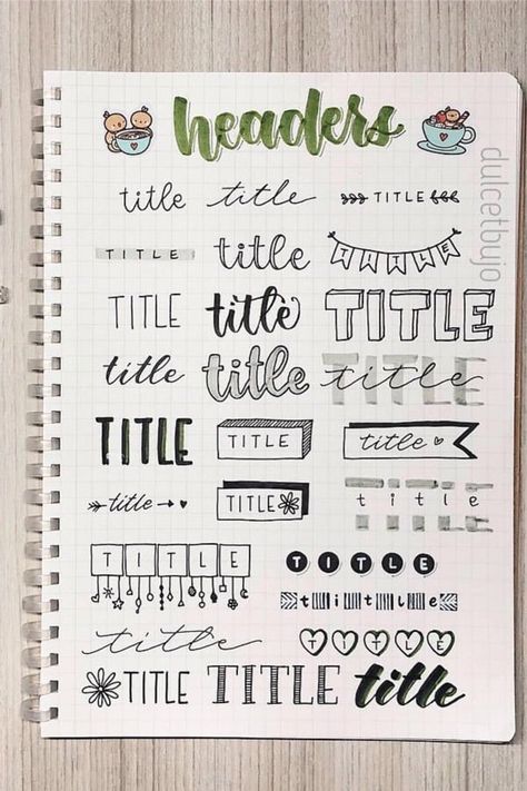 The ultimate collection of bullet journal header and title ideas for inspiration! #bulletjournal #bujoheader #bujoideas Organisation, Bullet Journal Lettering Ideas, Bullet Journal Hand Lettering, Bullet Journal Writing, Bullet Journal Titles, Bullet Journal Design Ideas, Bullet Journal Notes, Journal Fonts, Bullet Journal Ideas Templates