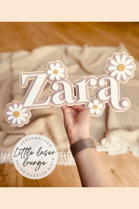 Perfect for daisy lovers, our triple layered signs will look stunnning in your childs bedroom, nursery or playroom. The backboards are 3mm thick and have rounded edges for safety Choose from 2 lengths: 35cm | 45cm Check out & follow our social media pages for more inspo on kids decor, where you will find our latest designs, offers and giveaways. Insta: @littlelaserlounge Please visit our Etsy store to order Child's Room, Nursery Signs, Childrens Bedroom Decor, Kids Signs, Playroom Decor, Childrens Bedrooms, Kids Playroom Decor, Kid Room Decor, Kids Room