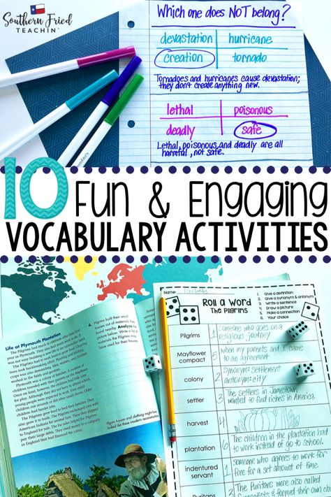 10 Fun & Engaging Vocabulary Activities - Southern Fried Teachin' English, Apps, Daily 5, Vocabulary Activities Middle School, Teaching Vocabulary, Middle School Vocabulary, Vocabulary Games, Spelling Activities, Teaching Reading