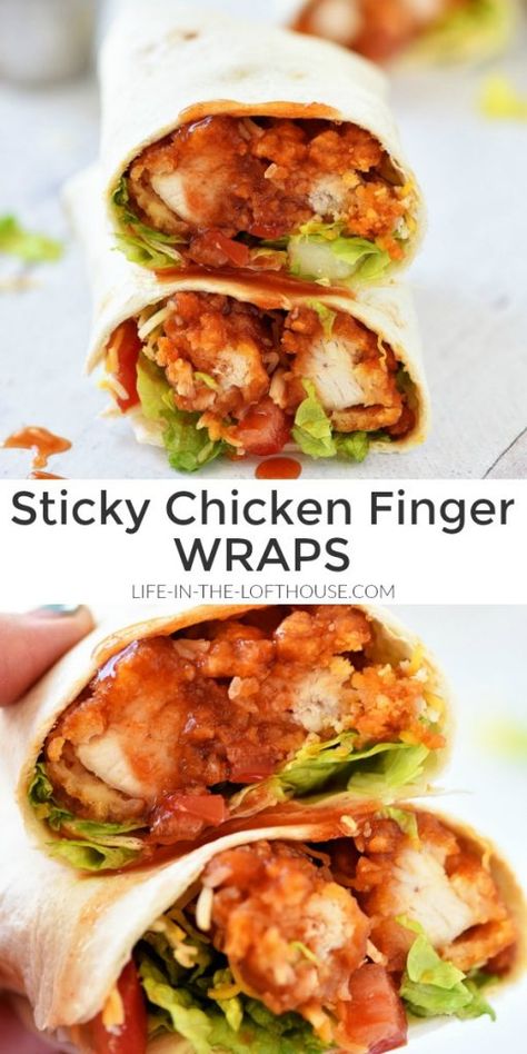 Pasta, Sticky Chicken, Chicken Wraps, Wrap Sandwiches, Chicken Wrap Recipes, Chicken Finger Recipes, Chicken Fingers, Lettuce Tomato, Yummy Lunches