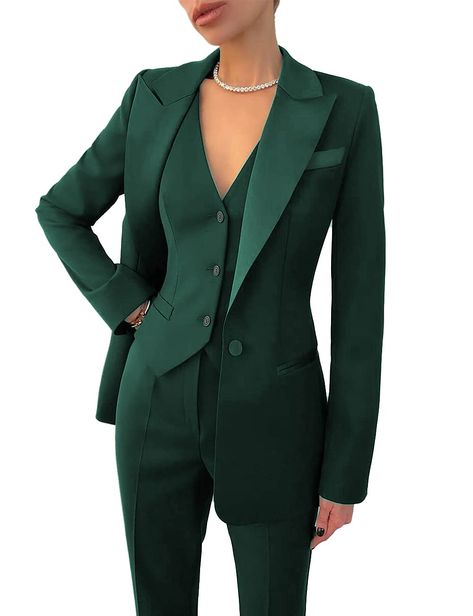 PRICES MAY VARY. polyester,cotton Imported Button closure Line Dry Blazers: Notched lapel,thick shoulder pads.Stick one button closure,Hidden pocket.Long sleeve,simple cuffs，regular and neat blazer hem,Single breasted vest. Pants:Straight leg pants,stick button with zipper closure,Adjustable waist ,functional slant pockets. Applicable: Versatile women's suits. Casual elegant style. Suitable for office, work, business meeting, vacation, date, everyday wear, etc. Washing Guide: Machine washable，Do Casual, Piercing, Suits, Outfits, Giyim, Costume, Moda, Tuxedo, Piercings