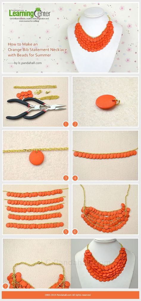 How to Make an Orange Bib Statement Necklace with Beads for Summer Bijoux, Beads, Beaded Jewellery, Wire Jewellery, Diy Necklace, Handmade Necklaces, Horn Necklace, Beaded Jewelry, Double Horn Necklace