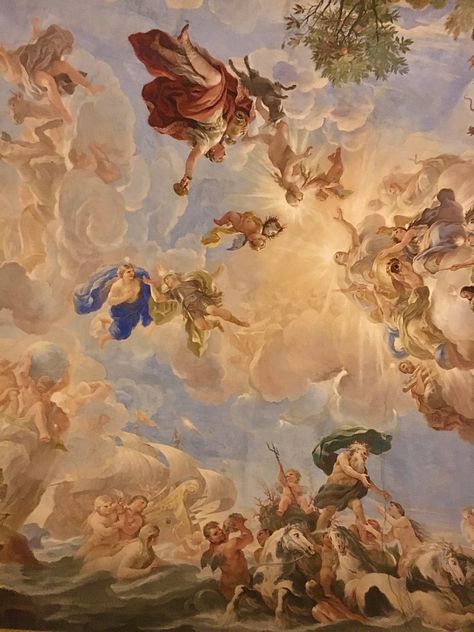 view of a renaissance mural, with pastels and the gods and cherubs in the clouds Art, Baroque, French Renaissance Aesthetic, Renaissance Aesthetic, Italian Renaissance Art, Florence Renaissance, Renaissance Paintings, Italy Art, Renaissance Artworks