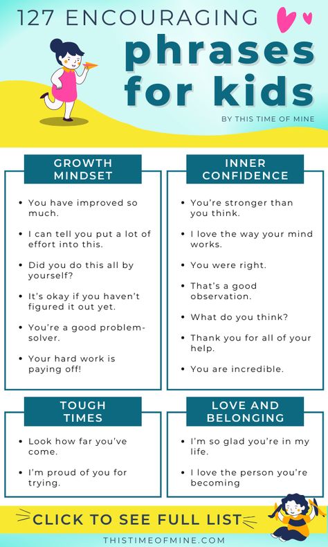 Looking for words of encouragement to use with your kids? Use these positive phrases to build them up and ignite their inner confidence! Positive things to say to your child | encouraging phrases | motivate | support | parent-child relationship | growth mindset | self-esteem | confident | instead of good job | praise | effort | praising | statements | affirmations | mantras | feel loved | love language | positive parenting #positiveparentingtips #thistimeofmine Motivation, Mindfulness, Parents, Pre K, Raising, Positive Parenting Solutions, Affirmations For Kids, Words Of Encouragement For Kids, Parenting Knowledge