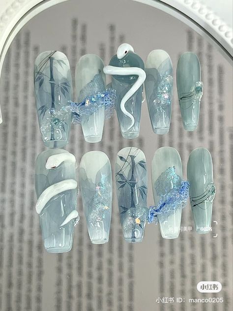 China Nails, Japan Nail Art, Japan Nail, Jade Nails, Cute Nails, Ongles, Uñas, Swag Nails, Chinese Dragon Nails Designs