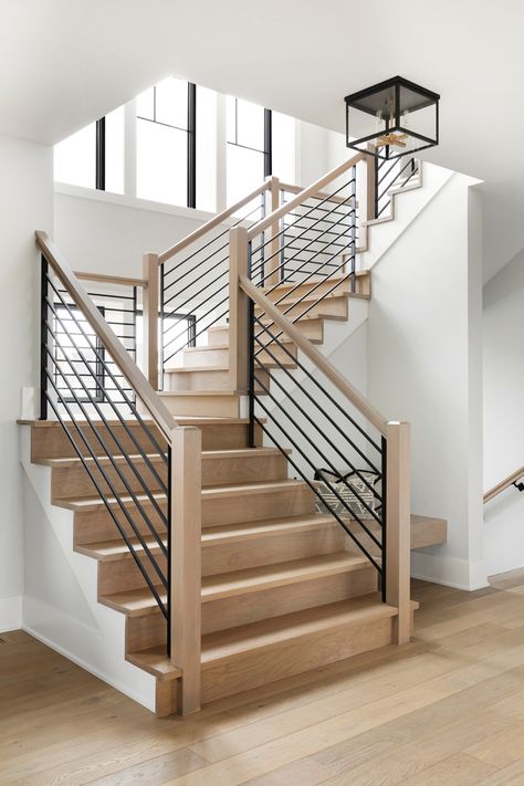 Staircase Railings, Railings For Stairs, Modern Staircase Railing, Staircase Railing Design, Stairway Railing Ideas, Modern Stair Railing, Wooden Staircase Design, Stair Railing Design, Interior Railings