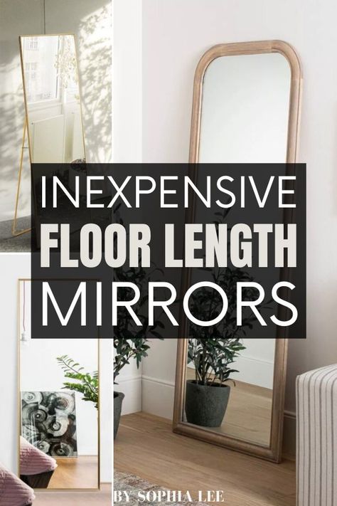 Large Full Length Mirror Living Room, Floor Length Bedroom Mirror, Living Room Long Mirror Ideas, Diy Floor Decor, Full Length Mirror Small Space, Affordable Floor Length Mirror, Full Length Mirrors On Wall, Leaning Floor Mirror Bedroom, Floor Length Mirror Behind Console Table