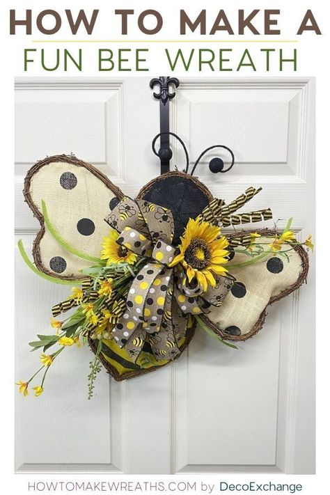 Crafts, Spring Crafts, Diy, Decoupage, Diy Spring Wreath, Bee Wreath, Wreath Crafts, Wreath Decor, Door Wreaths Diy
