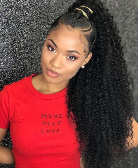 @cleopatra Ponytail Hairstyles, Weave Hairstyles, Braided Hairstyles For Black Women, Curly Hair Ponytail, Easy Hairstyles For Medium Hair, Kinky Curly Wigs, Wig Hairstyles, Natural Hair Styles, Ponytail Styles
