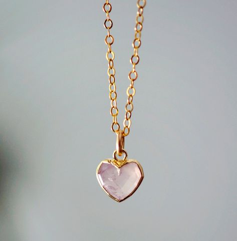 "Rose Quartz Heart Necklace - 14k Gold Filled or Sterling Silver Looking for a unique accessory for some self love, or love for that special someone? Crafted from 14k gold filled or sterling silver and natural Rose Quartz, this pendant is the perfect, sparkling way to show anyone how much you care.  Rose Quartz is a stone of love. It is believed to restore trust & harmony in relationships and encourage unconditional love. It purifies the heart and promotes self love, inner healing, and friendshi Make Up, Piercing, Bijoux, Stars, Jewellery, Perfume, Maquiagem, Makeup, Girly Jewelry
