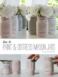 Diy, Mason Jars, Mason Jar Crafts, Painted Mason Jars, Decoration, Chalk Paint Mason Jars, Distressed Mason Jars, Mason Jar Diy, Jar Diy