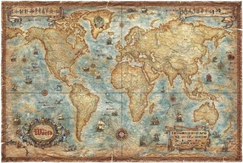 Beautiful World Maps by Rayworld World Map Mural, Map Wall Mural, Map Murals, Antique World Map, World Map Wallpaper, Mapa Mundi, World Map Poster, Map Wallpaper, Ancient Maps