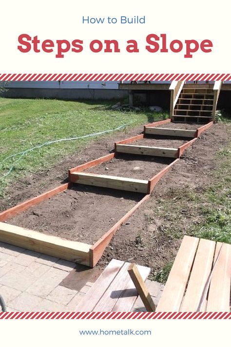 How to Build Steps on a Slope - Most people struggle with sloped backyards, but this idea is amazing—and it takes just 2 days! Gardening, Decks, Outdoor, How To Build Steps, Deck Ideas On A Slope, Outdoor Stairs To House Entrance, Outdoor Wood Steps, Outdoor Steps, Sloped Backyard Landscaping