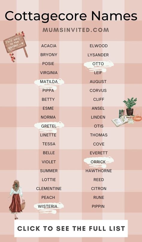 240 Idyllic Cottagecore Names With Rustic Charm (Girls & Boys) Names, Vintage, Goals, Girl Names, Nama, Cute Names, Cute Middle Names