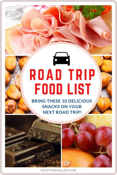 Foods For Camping Trip, Food For Trips Travel, Healthy On The Road Snacks, Healthy Trip Snacks, Snack Ideas For Car Trips, Healthy Food To Pack For Road Trip, Snacks For Vacation Road Trip Food, Food To Bring On Vacation, Snacks To Pack For Road Trip