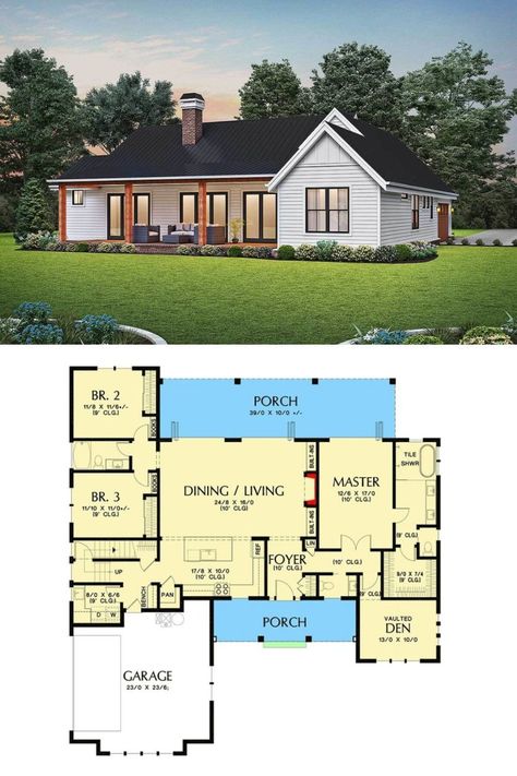 Diy, Architecture, 3 Bedroom Craftsman House Plans, Three Bedroom House Plan, House Plans 3 Bedroom, Four Bedroom House Plans, 4 Bedroom House Plans, House Plans One Story, Modern Ranch House Plans