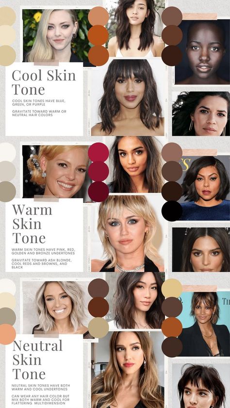 Which hair color is best for your skin tone? Balayage, Colors For Skin Tone, Colors For Dark Skin, Neutral Skin Tone, Warm Undertone Hair Color, Skin Tone Color, What Hair Color Is Best For Me, Hair Color For Warm Skin Tones, Hair Colors For Warm Undertones