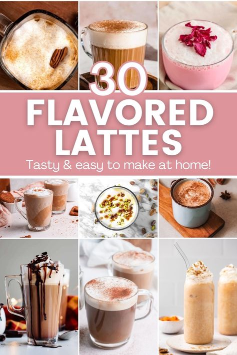 Dessert, Desserts, Flavored Latte Recipes, Latte Recipe Homemade, Homemade Latte, Flavored Drinks, Flavored Coffee Recipes, Latte Flavors, Espresso Drink Recipes