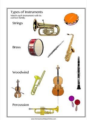 Use this instrument families worksheet to help your student learn to identify which instruments belong to the strings, woodwind, percussion, and brass families.  We also have a free orchestra lapbook. Percussion, Music Lessons For Kids, Instrument Families, Teaching Musical Instruments, Music Teaching Resources, Instrument Family Lessons, Teaching Instrument Families, Music Lesson Plans, Music Lessons