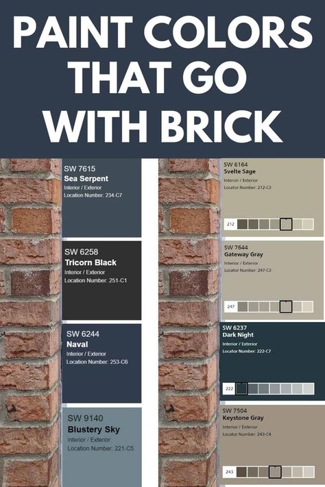10 exterior paint colors for brick homes. Whether these colors are used on the exterior trim, front doors, shutters, or siding, they all compliment the colors and tones of red brick. #brick #paintcolors #exterior #painting Exterior, Exterior Paint Colors For House, Exterior Paint Schemes, Brown Brick House Exterior Color Schemes, Craftsman Exterior Colors Schemes, Exterior Color Schemes, Exterior Colors, Exterior Brick And Siding Combinations, Exterior Color Palette