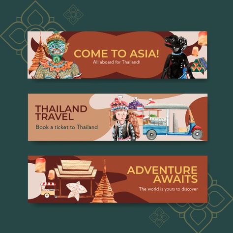 Banner Design, Thailand, Thailand Adventure, Thailand Travel, Thailand Travel Destinations, Banner Template Design, Travel Advertising, Banner Template, Banner Sizes