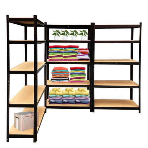 PRICES MAY VARY. 🔺【5-tier Heavy Duty Shelf Rack】This 5-tier garage shelving is made of high-quality 4.99mm thicker MDF boards and over 0.99mm thicker heavy duty galvanized metal frame, sturdy and durable. Each shelf holds up to 386lbs, 5 tier shelves' total max load weight is 1929lbs. 🔺【Height Adjustable Metal Shelves】Adjustable storage rack, metal shelving unit can be adjusted the height up and down(Adjustable at every 0-1.4inches). You can freely adjust the shelf to various heights so you ca Home, Storage Ideas, Garage Organisation, Junk Journal, Storage Rack, Storage Shelves, Metal Storage Shelves, Industrial Shelving, Garage Shelf