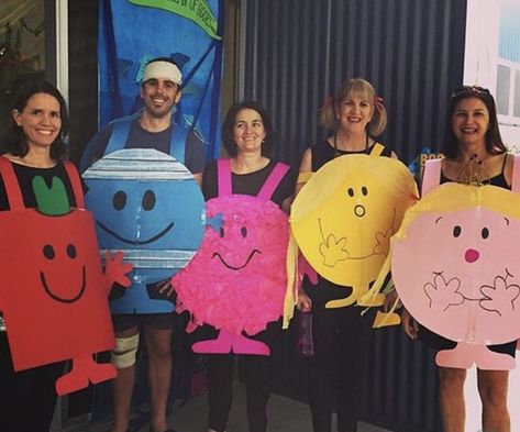 27+ awesome teacher group costume ideas - Laughing Kids Learn Mr Men Costumes, Bookweek Costumes For Teachers, Easy Book Character Costumes, Easy Book Week Costumes, Storybook Character Costumes, Book Characters Dress Up, World Book Day Ideas, Book Character Day, Teacher Halloween Costumes