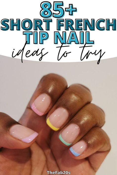 Short French Tip Nail ideas you have to try with colorful pastel french tip nail design Nails For Kids, Short French Nails, Nail Tips, Short Nail Manicure, French Nail Designs, Colored Nail Tips, Colored French Nails, Short French Tip Nails, Manicure Nail Designs