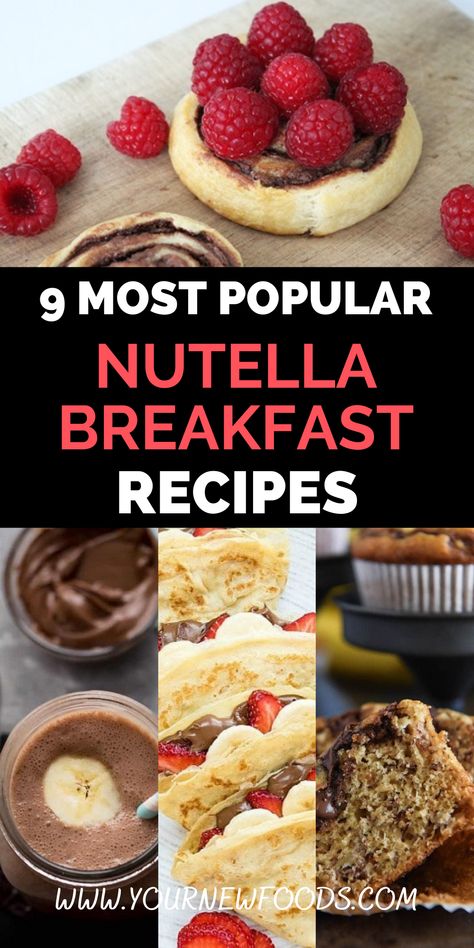 9 Most Popular Nutella breakfast recipes. Amazing must-try Nutella recipes that’ll get your taste buds going. Here are our top 9 Nutella breakfast recipes for you to try. Make these easy and delicious Nutella breakfast dishes at home perfect to eat all year round. Which ones will be your favorites? Popular, Breakfast, Breakfast Recipes, Nutella, Snacks, Desserts, Breakfast Treats, Nutella Breakfast, Nutella Recipes Breakfast