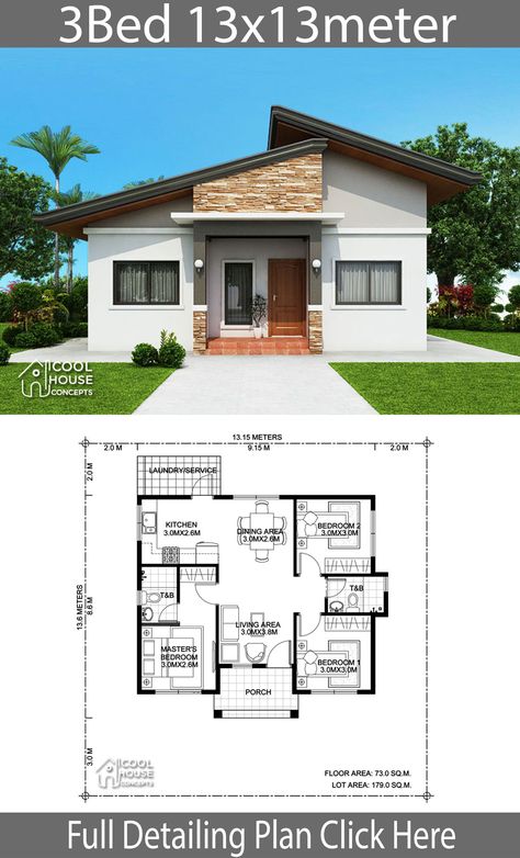 Home Design Plan 14x18m With 3 Bedrooms - Home Ideas House Floor Plans, House Plans, Three Bedroom House Plan, Small House Design Plans, Affordable House Plans, House Layout Plans, Modern House Plans, Model House Plan, Home Design Plan