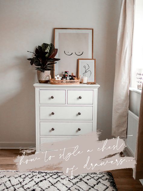 Home Décor, Decorating Chest Of Drawers Top, How To Style A Dresser Top, Chest Of Drawers Styling, Chest Of Drawers Decor, Chest Of Drawers Bedroom Ideas, Chest Of Drawers Decor Bedroom, Chest Of Drawers Bedroom Decor, Chest Of Drawers Bedroom