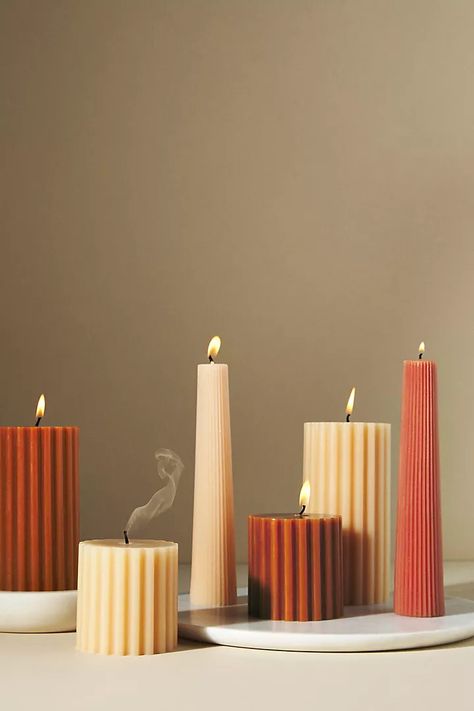 Natal, Design, Funky Candles, Anthropologie Candle, Pine Cone Candles, Good Burns, Candle Aesthetic, Glass Pumpkins, Mantelpiece