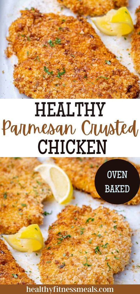 We love this easy, baked Parmesan Crusted Chicken breast recipe. These oven-baked chicken breasts are so juicy and tender on the inside but perfectly crispy on the outside. This recipe is delicious and perfect to serve over salads, pasta dishes, or as a main meal with a side of veggies. Healthy Recipes, Pasta, Baked Parmesan Crusted Chicken Healthy, Baked Parmesan Crusted Chicken, Parmesan Crusted Chicken Breast, Parmesan Crusted Chicken, Crusted Chicken, Baked Chicken Recipes, Chicken Breast Recipes Baked
