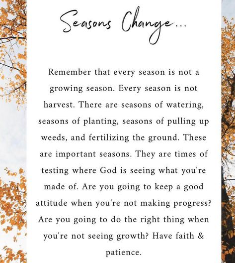 Seasons Change ...  Have faith & patience. Bible Quotes, Inspiration, Faith Quotes, Bible Verses, Seasons Change Quotes, Season Quotes, Bible Verses Quotes, Seasons Of Life, Scripture