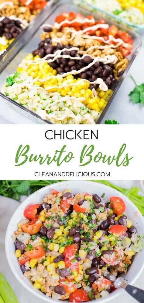 Healthy Recipes, Quinoa, Lunches, Chicken Burrito Bowl, Burrito Bowl Meal Prep, Chicken Lunch Recipes, Healthy Burrito Bowl, Healthy Shredded Chicken Recipes, Chicken Bowls Healthy