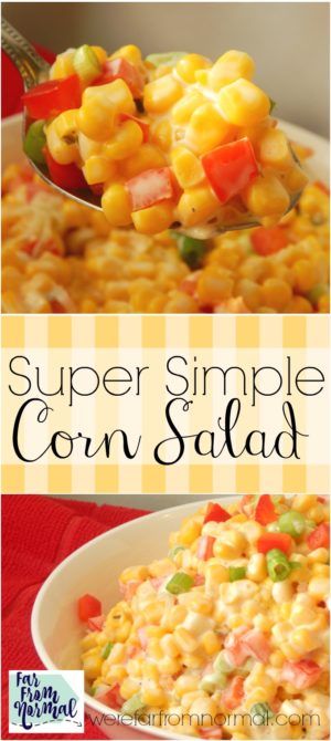 How easy is this With only 4 ingredients this simple corn salad is so delicious and super quick! Great for picnics & cookouts! Summer Corn Salad, Boat Food, Corn Salad, Corn Salads, Camping Meals, Cookout, Super Simple, Weeknight Dinner, 4 Ingredients