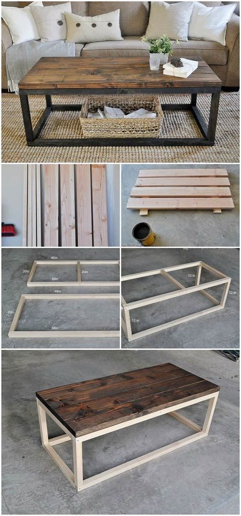 DIY Industrial Coffee Table Clean lines and classic stain help bring this DIY coffee table its industrial flair. This DIY furniture project could be completed in a few hours and give you a new coffee table to enjoy for years to come! #DIYHome #DIYDecor #DIYFurniture Interior, Home Décor, Home Furniture, Diy Home Decor On A Budget, Decorating On A Budget, Apartment Decor, Living Room On A Budget, Home Decor Bedroom, Diy Home Decor Bedroom
