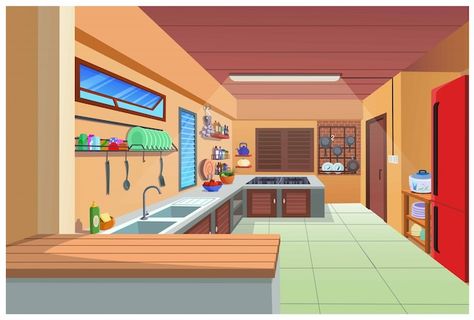 Cartoon image of the kitchen for cooking... | Premium Vector #Freepik #vector #kitchen-cartoon #cartoon-room #kitchen-room #kitchen Cartoon House, Kitchen Cartoon, Kitchen Images, Cartoon, Cartoon Images, House Rooms, Cleaning Cartoon, Dapur, Room Themes