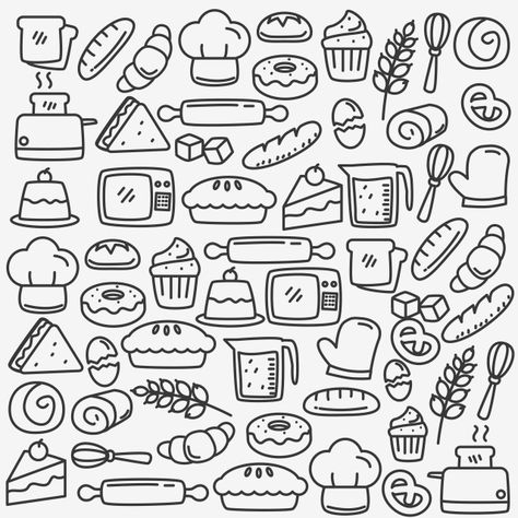 Doodle Art, Doodle, Doodles, Food Doodles, Food Illustration Design, Food Drawing, Vector Food, Bakery Crafts, Baking Drawing