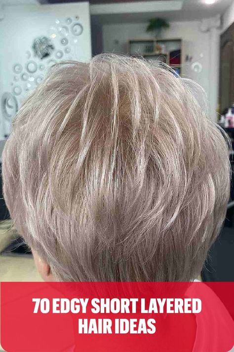 Ash Blonde Short Pixie Crop with Crown Layers Instagram, Shorter Layered Haircuts, Thin Hair Haircuts, Thick Hair Styles, Med Length Haircuts, Stacked Haircuts, Cut Own Hair, Haircuts For Fine Hair, Haircut For Older Women