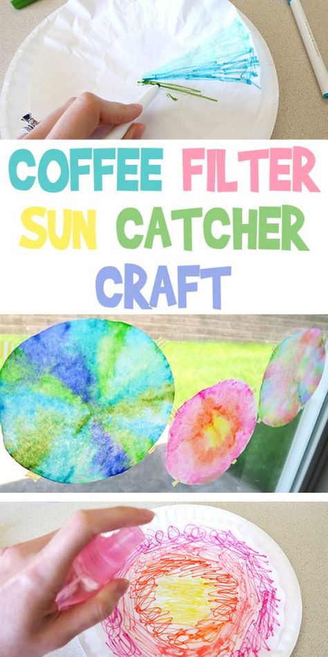 Coffee Filter Suncatcher Craft | Woo! Jr. Kids Activities Summer Crafts, Decoration, Ideas, Montessori, Pre K, Diy, Crafts With Coffee Filters, Coffee Filter Crafts, Coffee Crafts