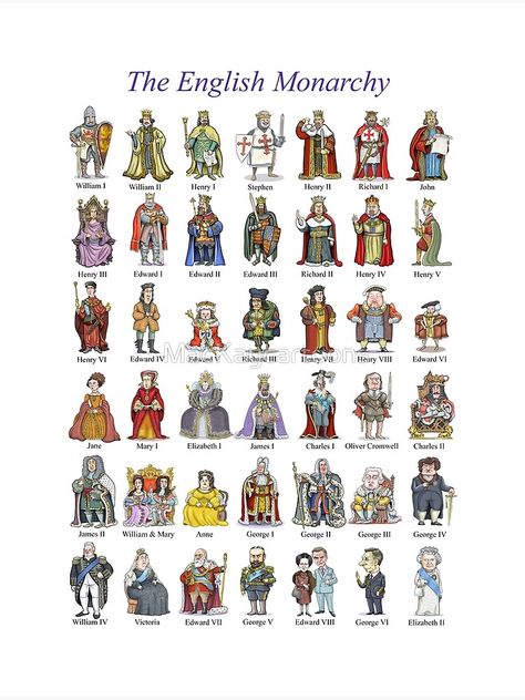 "British Monarchs: The Complete Set (Alternate version)" Poster by MacKaycartoons | Redbubble Character Design, Fandom, Rpg, Arc, Monarch, Royalty, Desain Grafis, Kunst, Ilustrasi