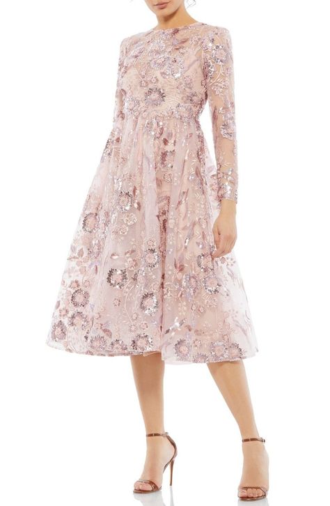 Formal long-sleeve dress pink flowers Mac Duggal, Gowns, Nordstrom, Gowns Dresses, Floral Midi Dress, Guest Dresses, Dresses With Sleeves, Tea Length Dresses, Cocktail Dress Lace